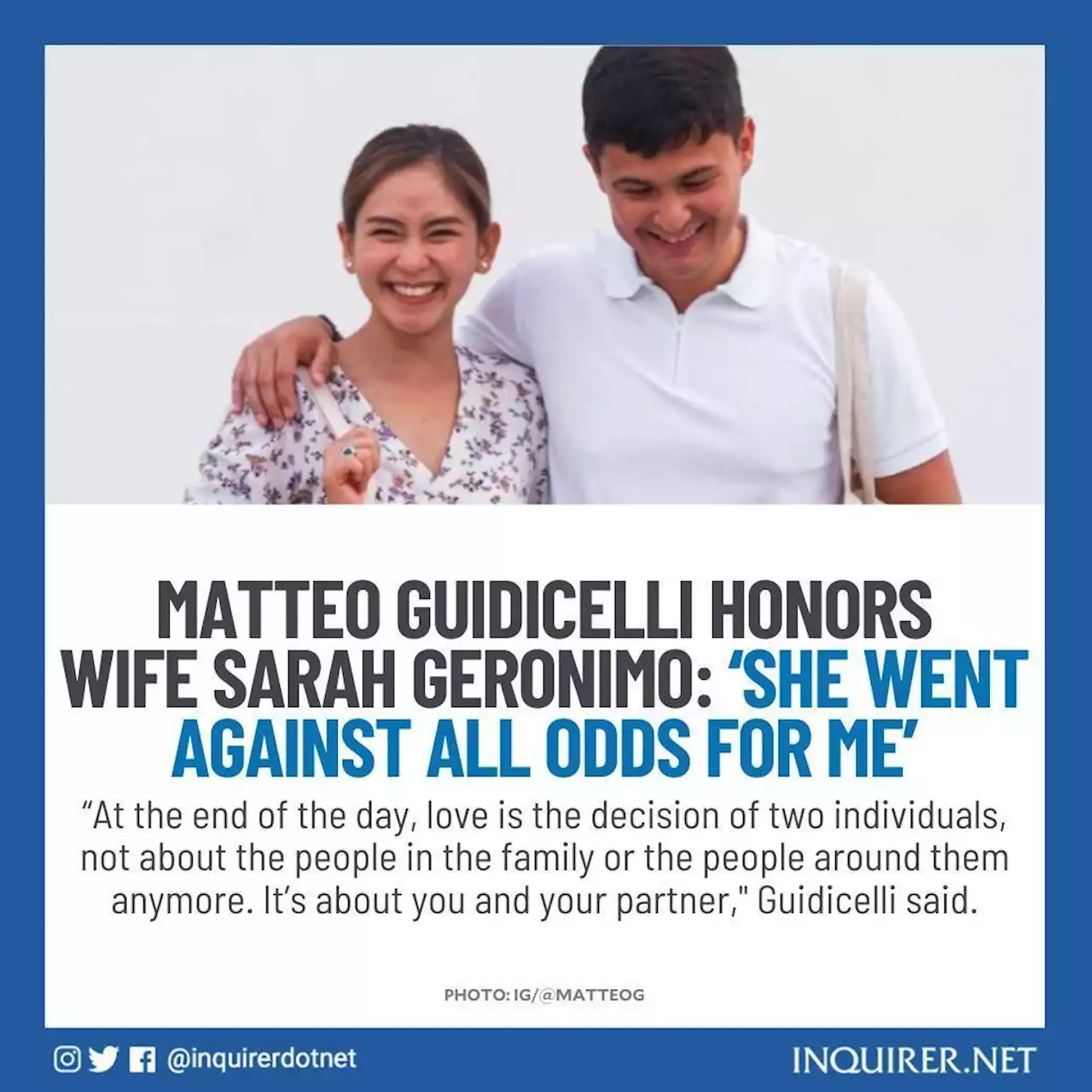 Matteo Guidicelli honors wife Sarah Geronimo: ‘She went against all odds for me’