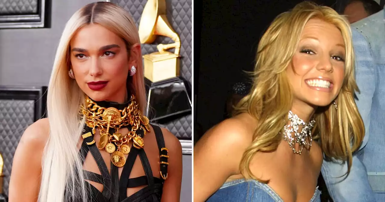 Dua Lipa Replicates Britney Spears's Denim Evening-Gown Look, 20 Years Later