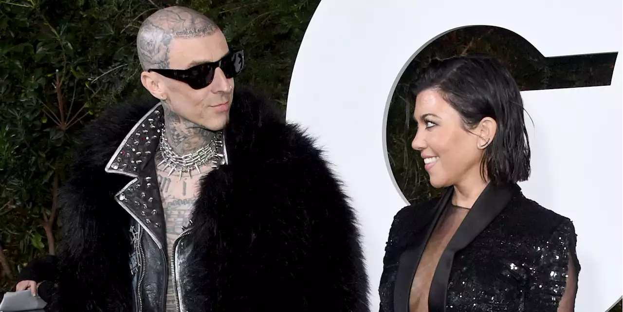 Kourtney Kardashian Fully Bit Travis Barker's Lip While Next to His Son on the Red Carpet