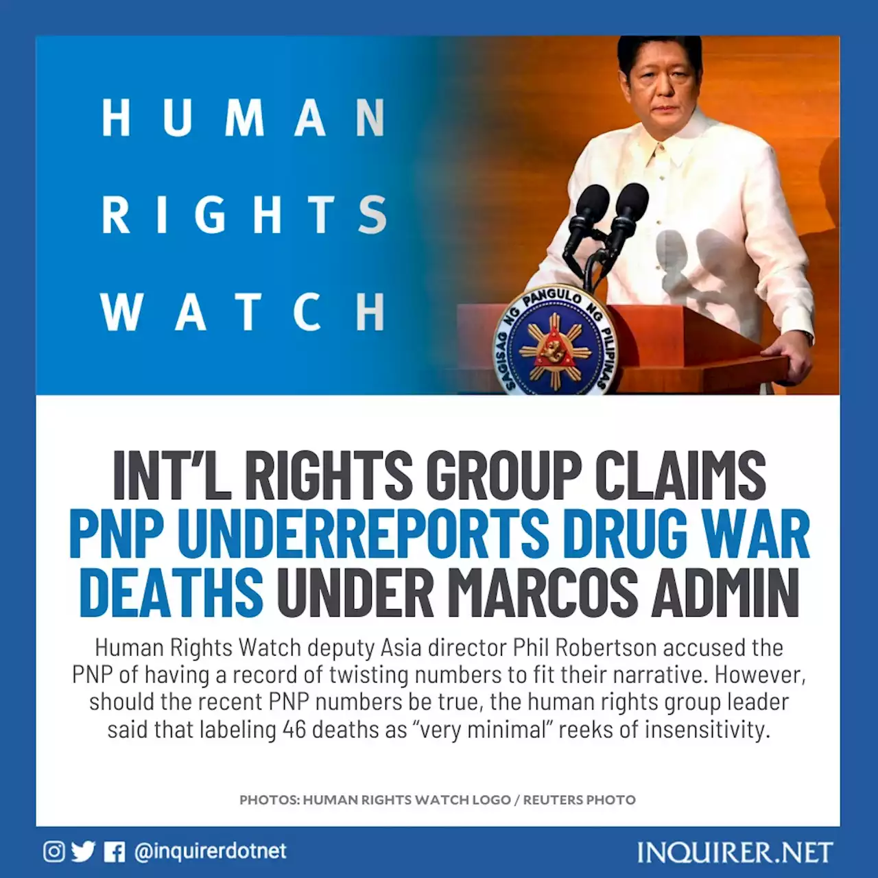 Int’l rights group claims PNP underreports drug war deaths under Marcos admin