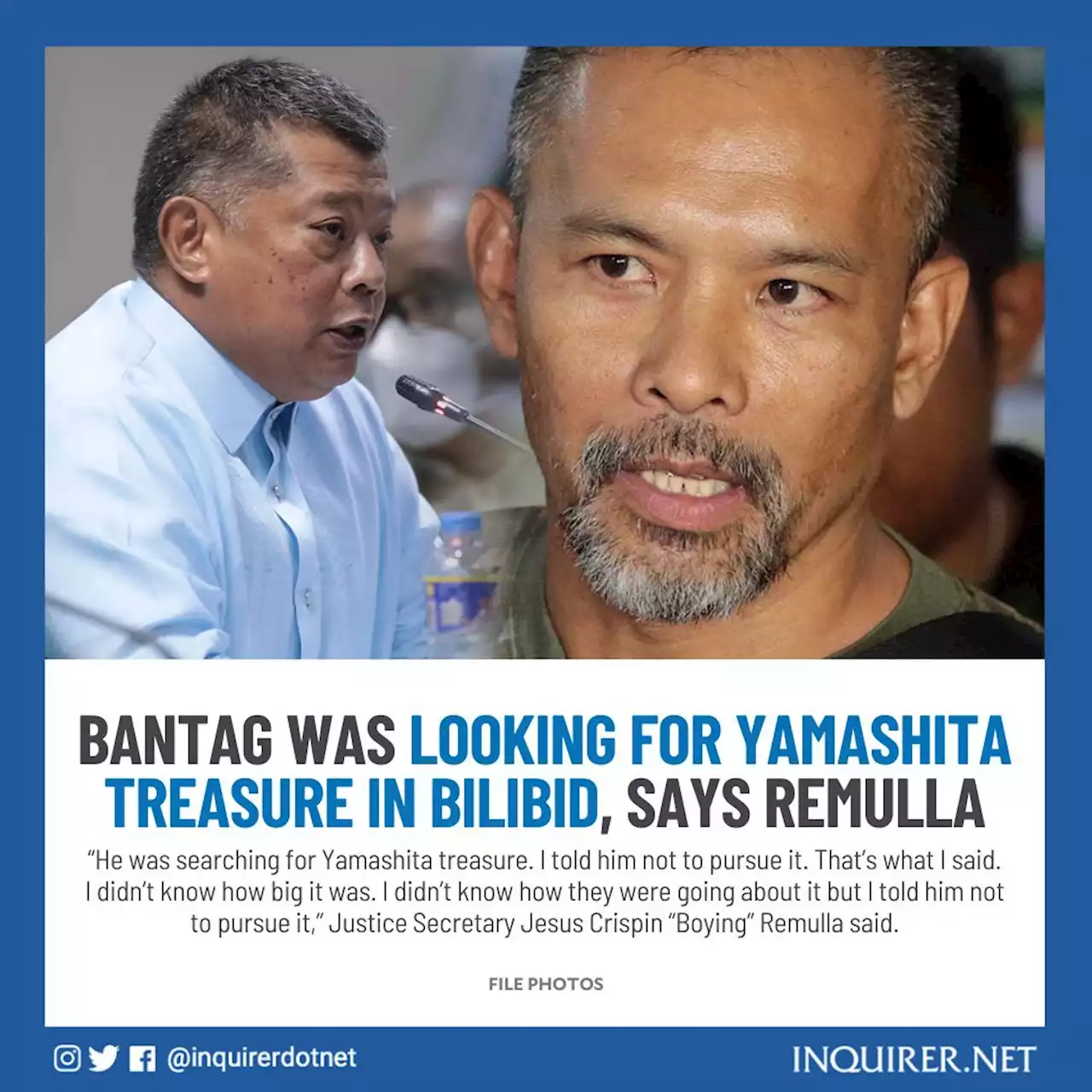 Bantag was looking for Yamashita treasure in Bilibid, says Remulla