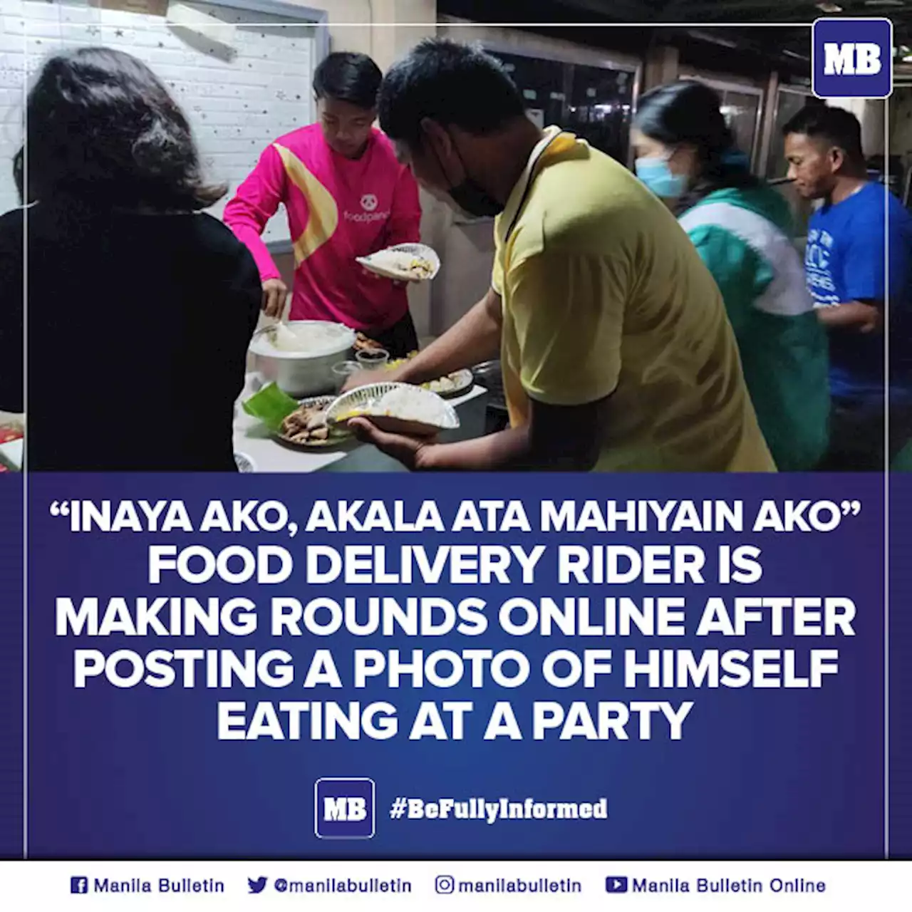 'Inaya ako, akala ata mahiyain ako:' Food delivery rider eating at a party amuses netizens