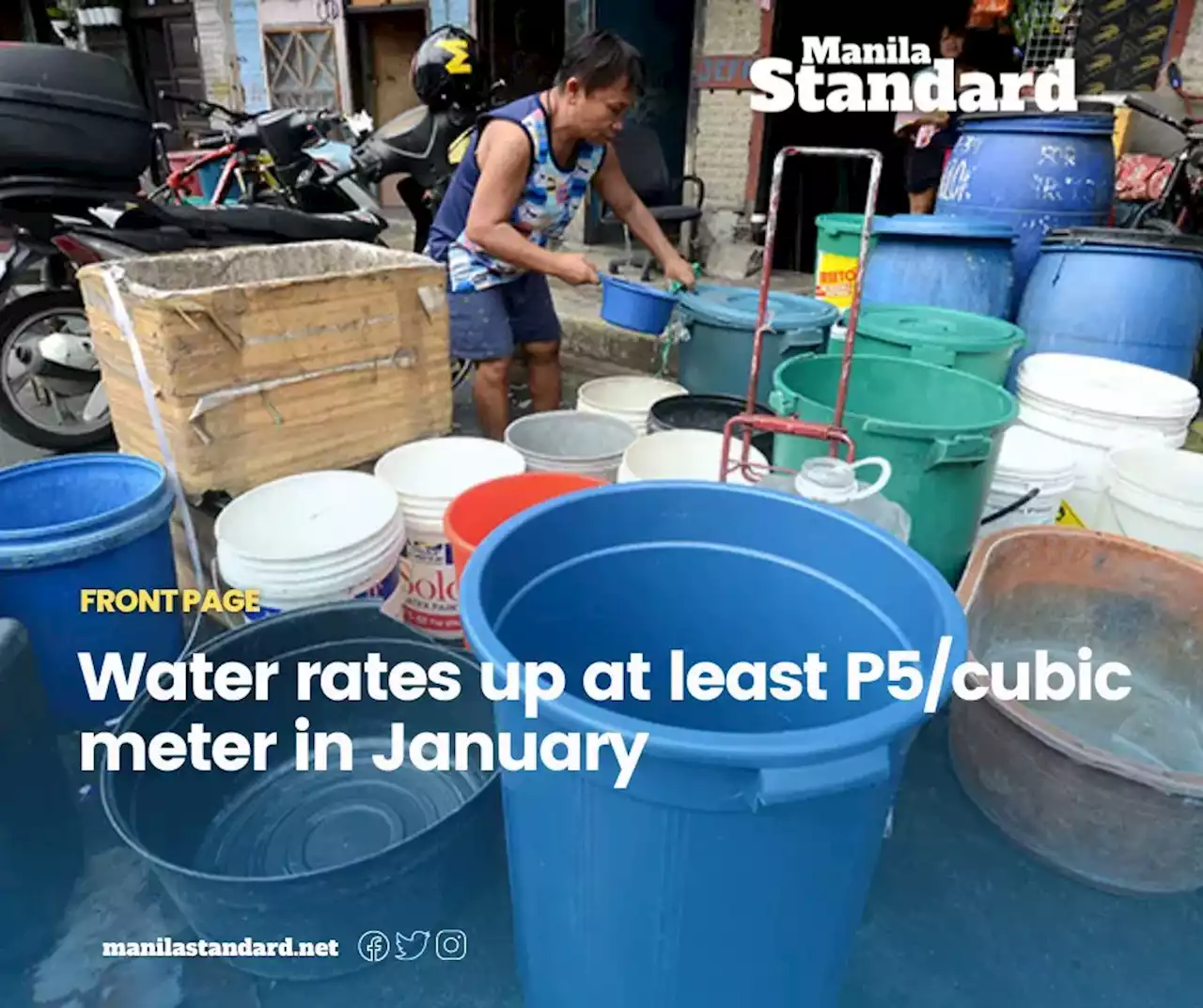 Water rates up at least P5/cubic meter in January