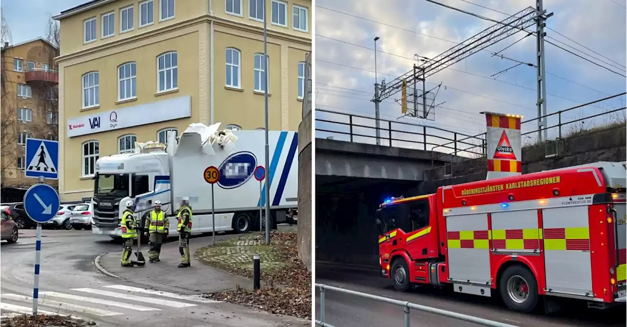 Lastbil har kört in i viadukt i Karlstad