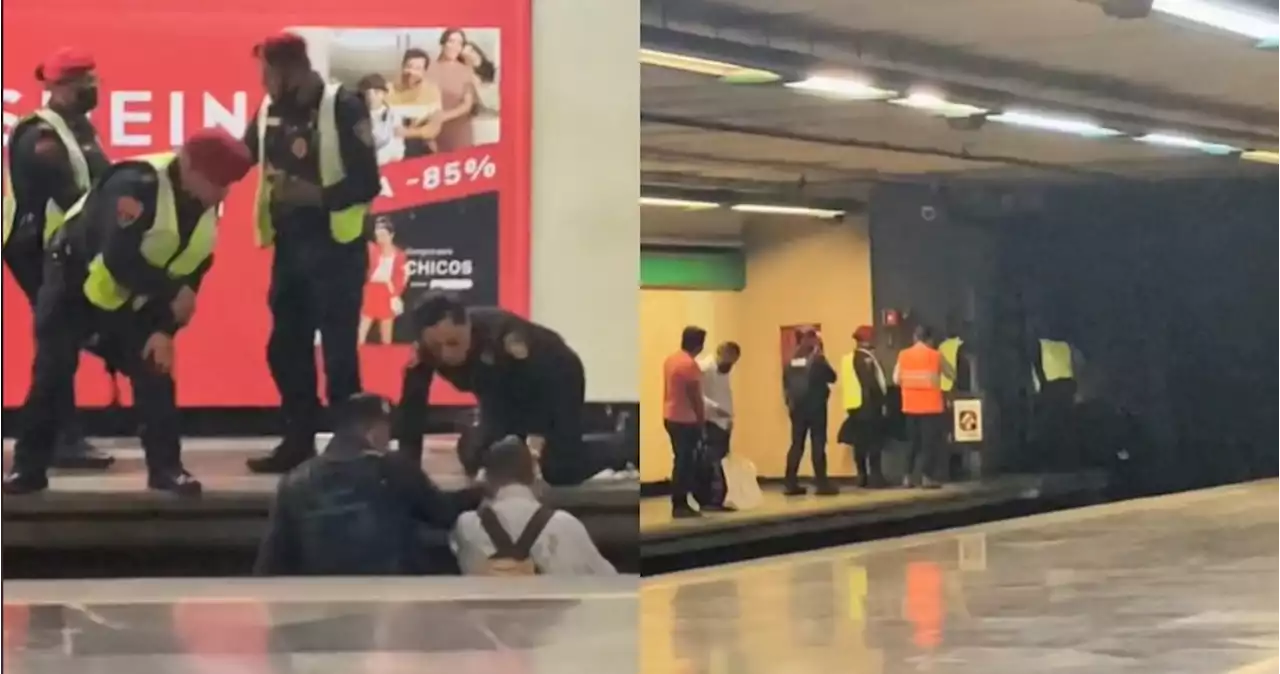 Hombre invidente cae a vías del Metro, en CdMx, y mujer policía lo rescata (VIDEO)