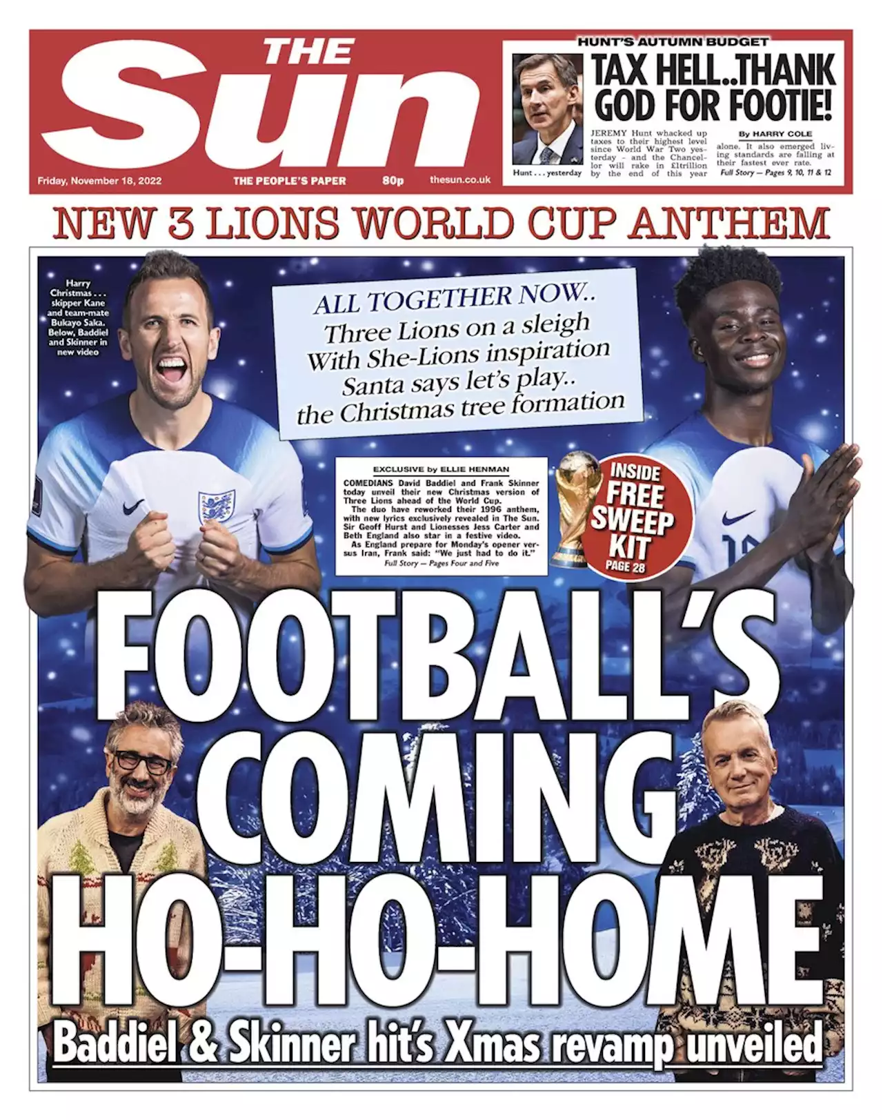 Xmas revamp for Baddiel & Skinner's Three Lions in England's World Cup bid