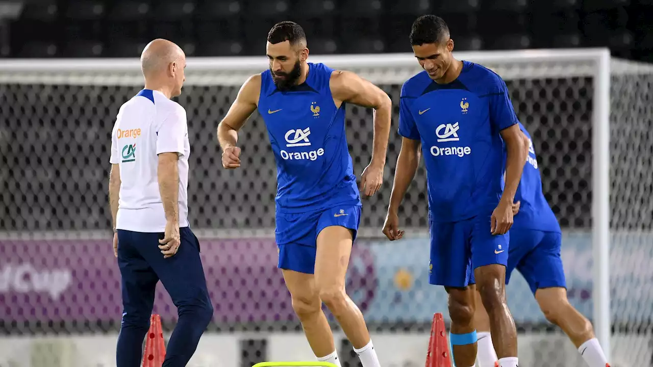 MONDIAL 2022 - Karim Benzema et Raphaël Varane présents à l'entraînement de l'équipe de France samedi