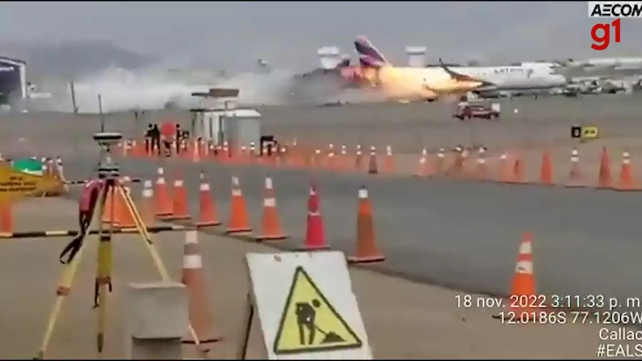 Avião prestes a decolar bate em caminhão e pega fogo em aeroporto no Peru; veja vídeo