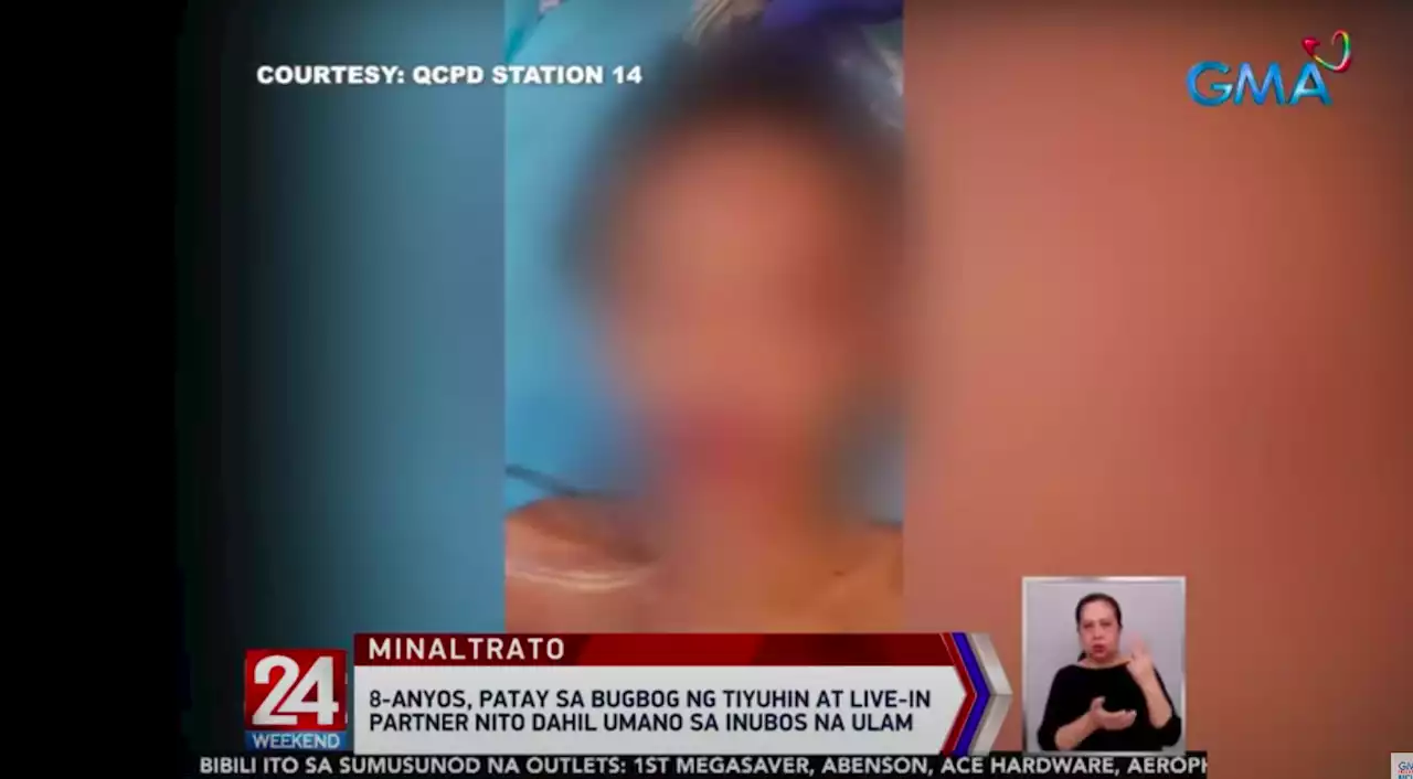 8-anyos, patay nang gulpihin ng tiyuhin at live-in partner nito dahil umano sa inubos niyang ulam