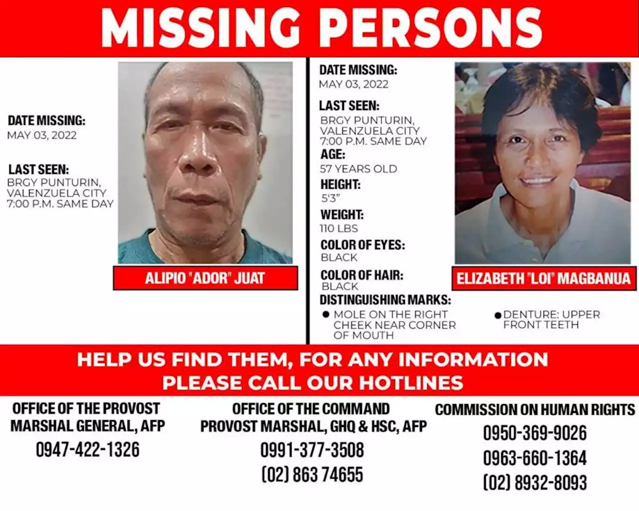 AFP gives updates on search for 2 missing labor activists