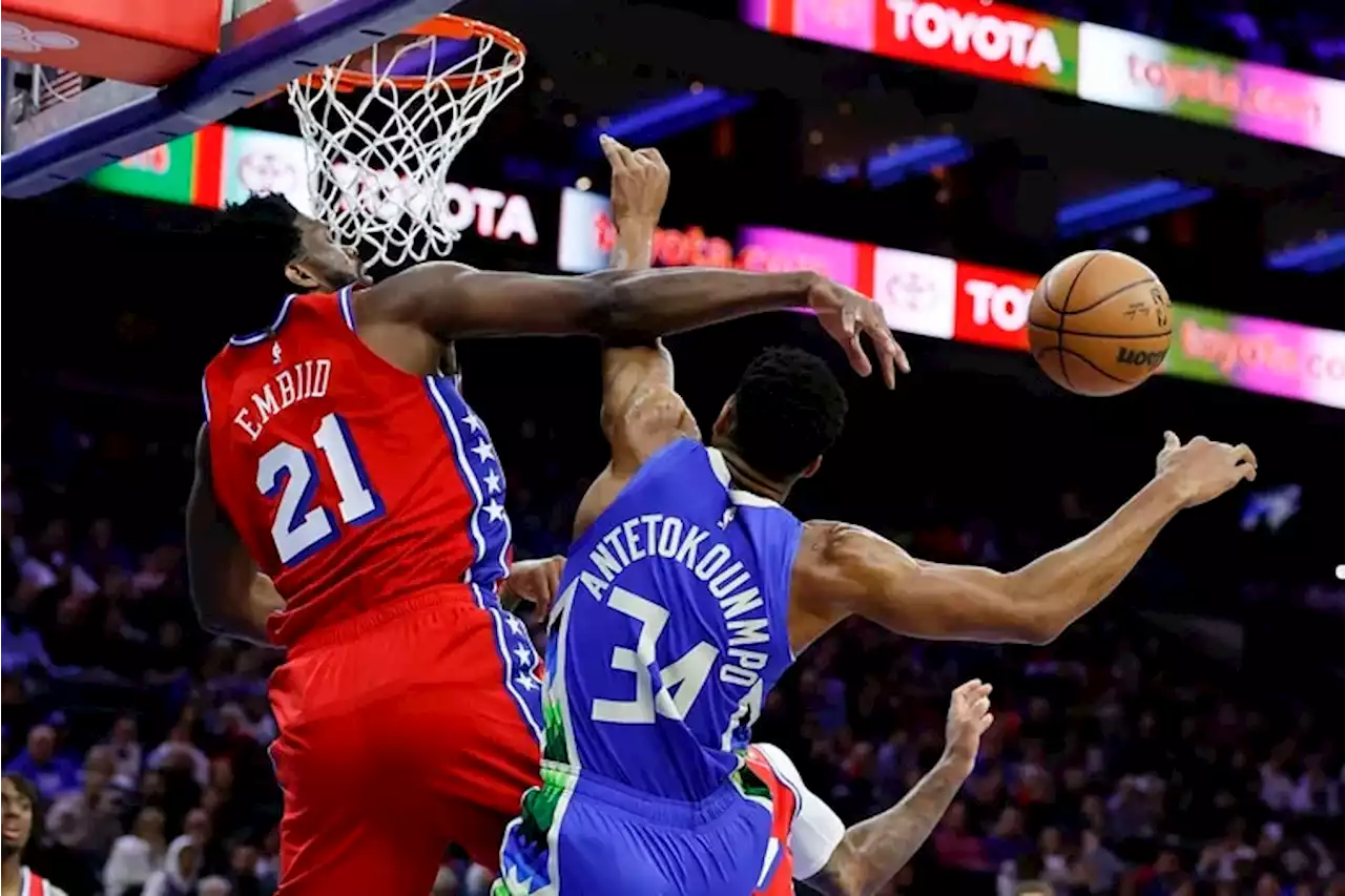 Joel Embiid powers Sixers over Bucks, 110-102, on night Tyrese Maxey leaves with injury and Giannis Antetokounmpo shoves a ladder