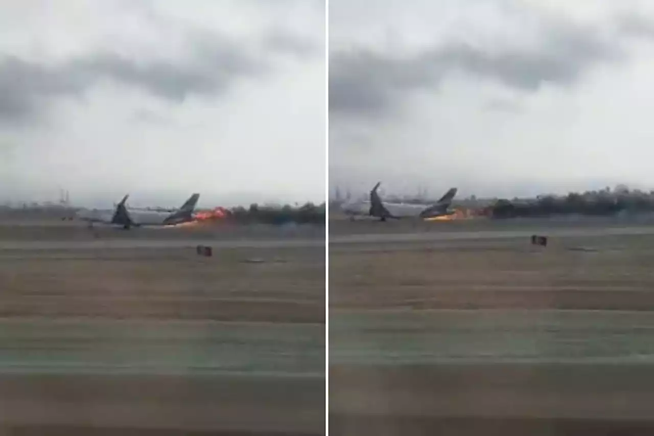 Watch as plane bursts into FLAMES after crash landing that left 2 workers dead