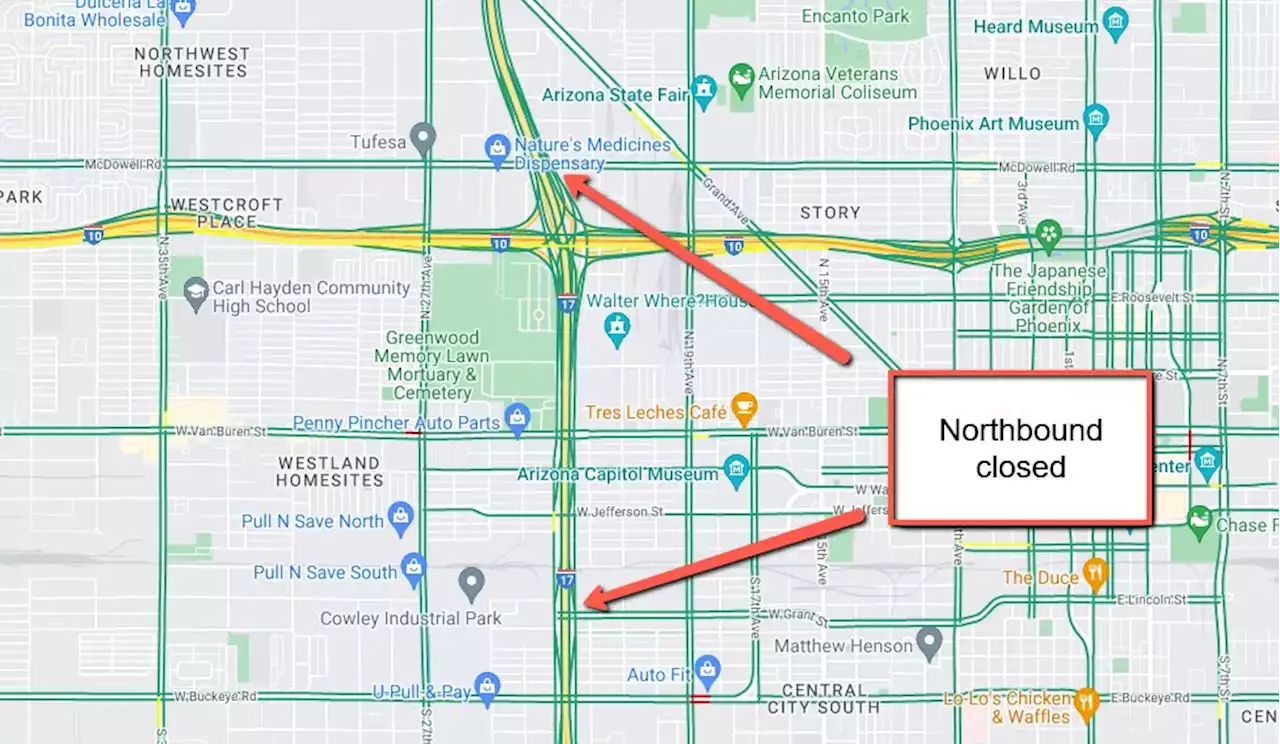 Northbound Interstate 17 closed overnight between Grant Street and McDowell Road in Phoenix Nov. 3