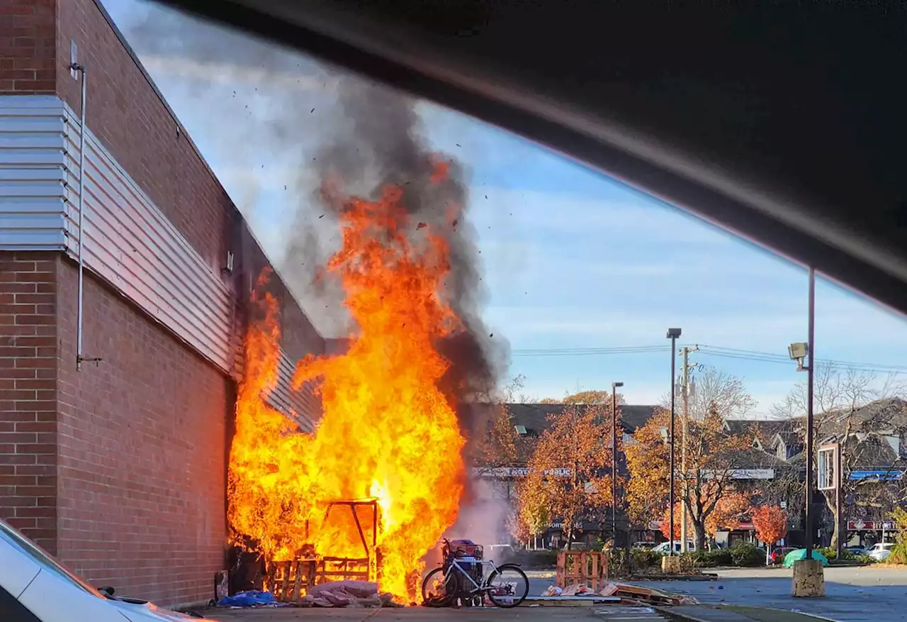 Homeless encampment next to old Canadian Tire store goes up in flames: Victoria Fire