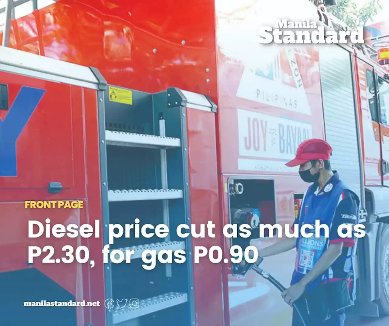 Diesel price cut as much as P2.30, for gas P0.90