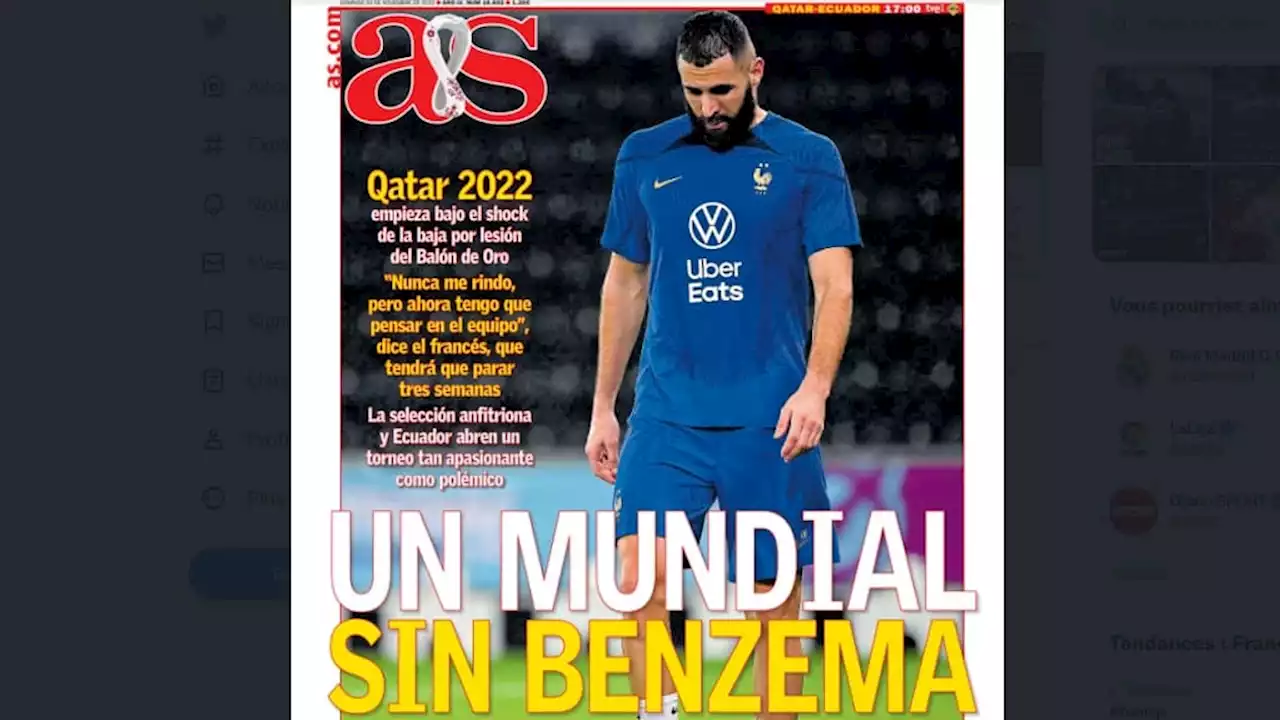 Coupe du monde 2022: 'Benzema KO', la presse européenne médusée par le forfait du Ballon d'or