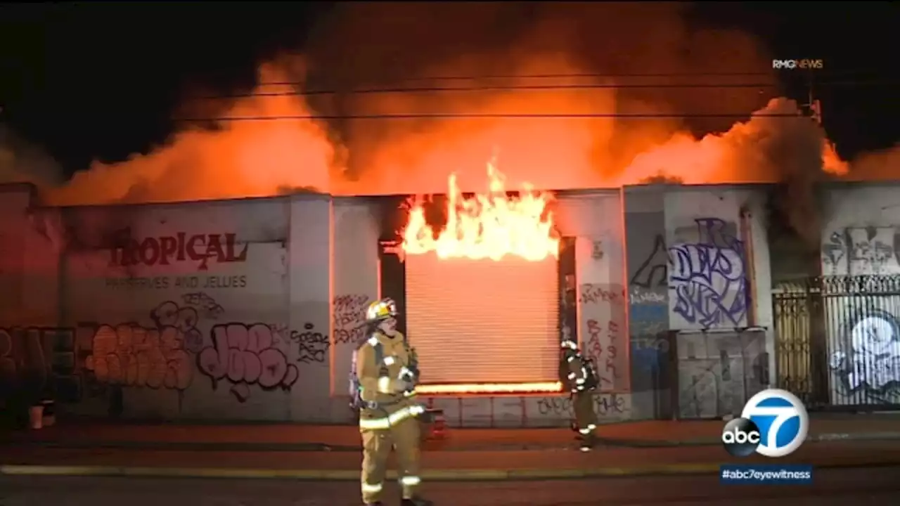 Body found after fire erupts at commercial building near pallet yard in downtown LA