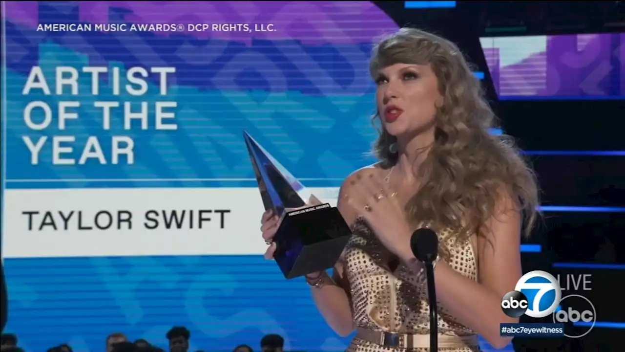 Taylor Swift dominates AMAs with 6 wins, extending lead as show's most-decorated artist