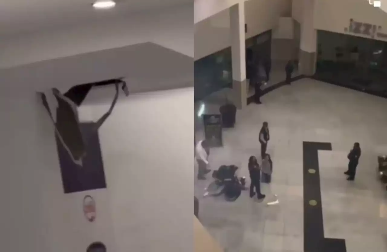 VIDEO. Mujer cae 15 metros al vencerse plafón de plaza comercial en Pachuca