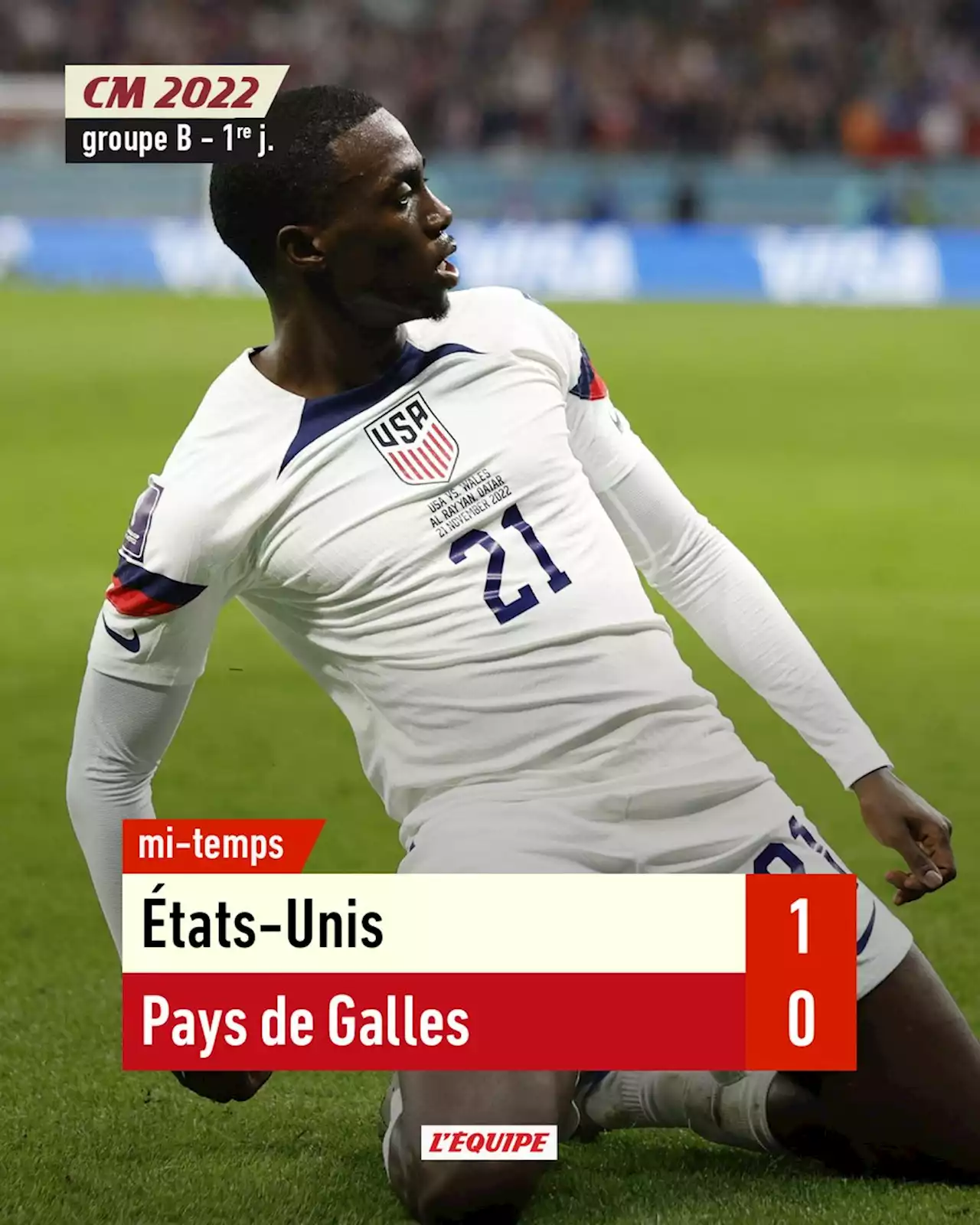 États-Unis - Pays de Galles en direct, Gr. B de Coupe du monde (21/11/2022)