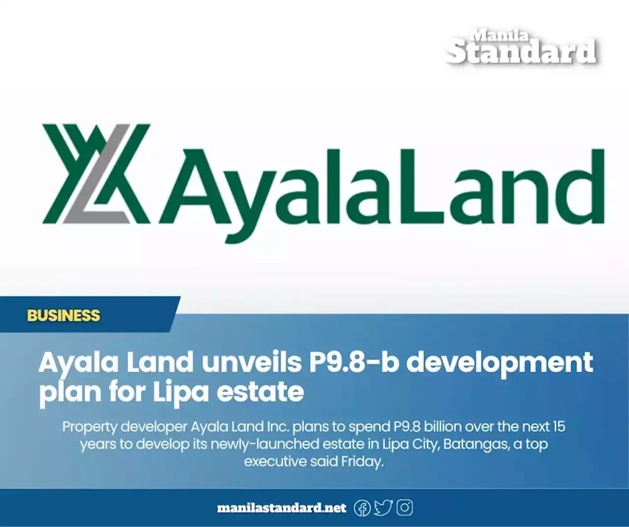 Ayala Land unveils P9.8-b development plan for Lipa estate