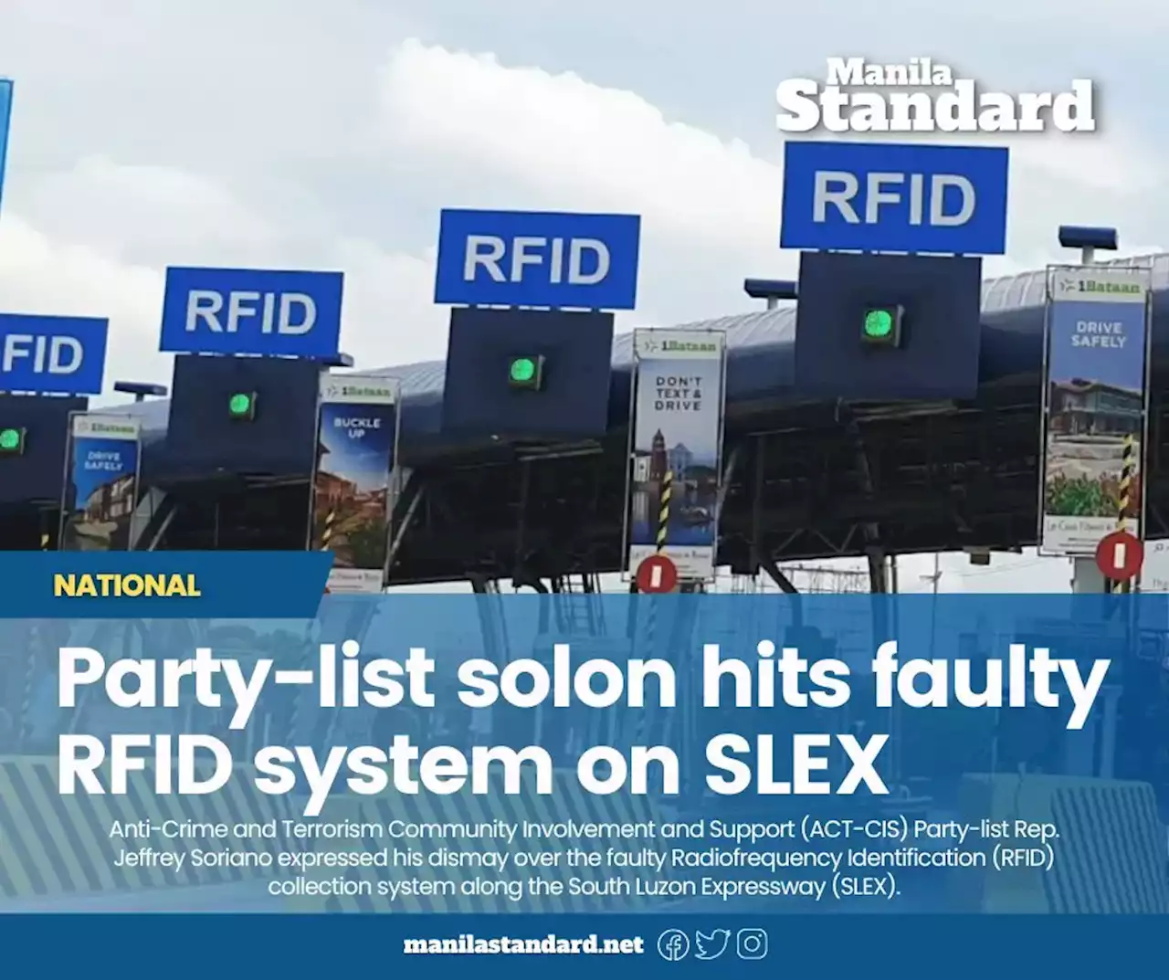 Party-list solon hits faulty RFID system on SLEX