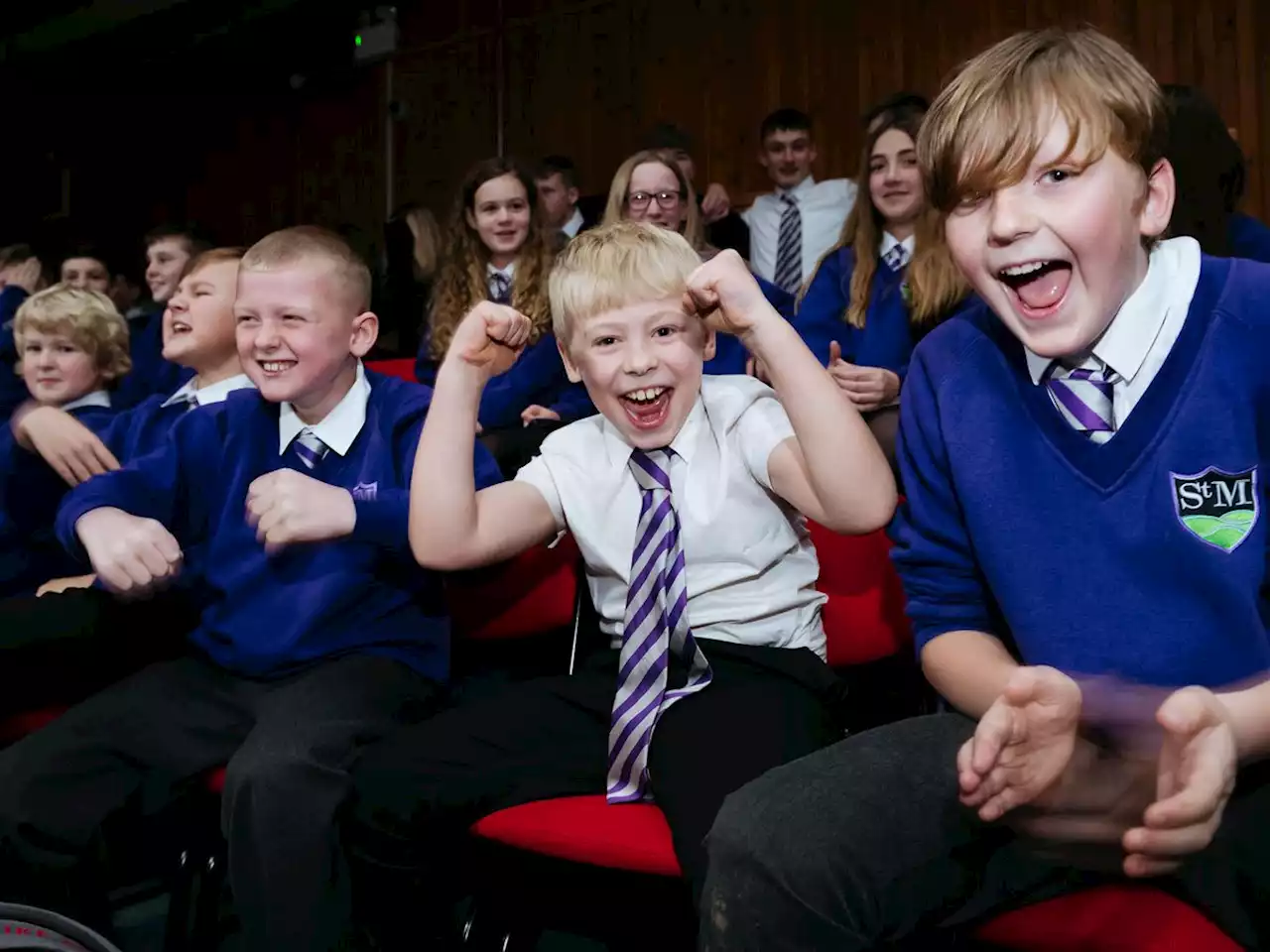 Young England supporters lift the roof off school hall with lessons put on hold for World Cup match