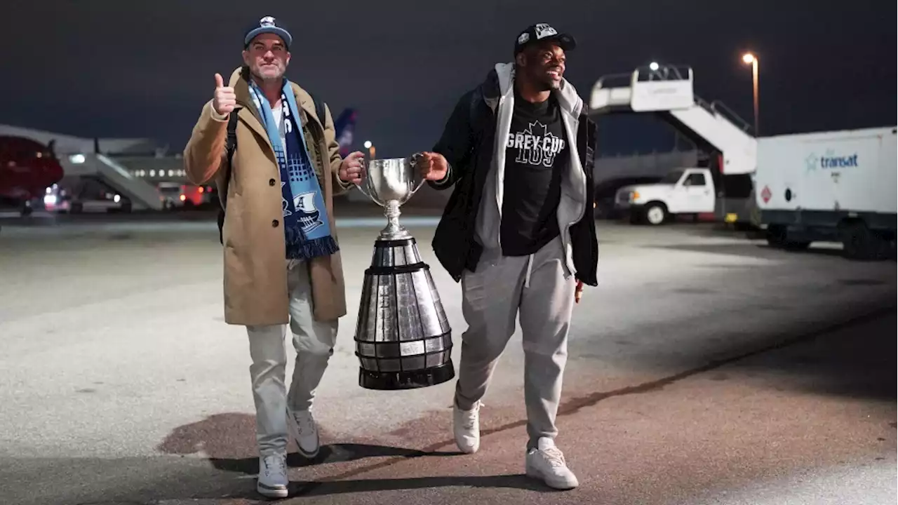 Argos return home with Grey Cup; Championship rally set for Thursday