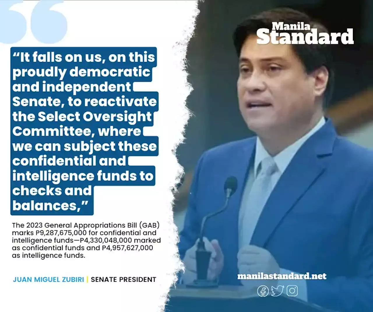 Zubiri backs intel fund, budget oversight panel