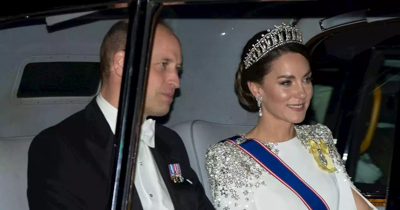 Kate dazzles in diamonds and white gown at state banquet with Prince William