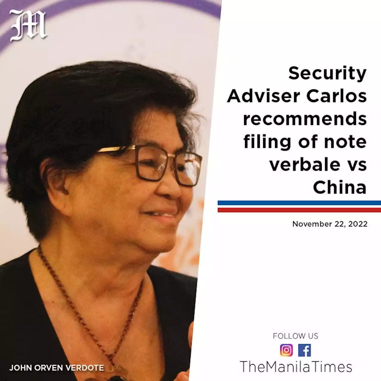 Security Adviser Carlos recommends filing of note verbale vs China