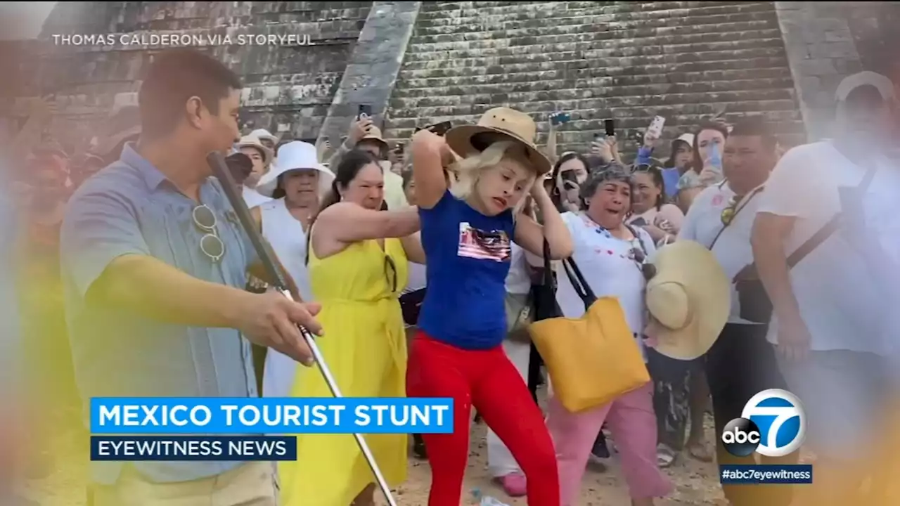 Tourist booed, doused with water after climbing stairs at protected Mayan pyramid in Mexico