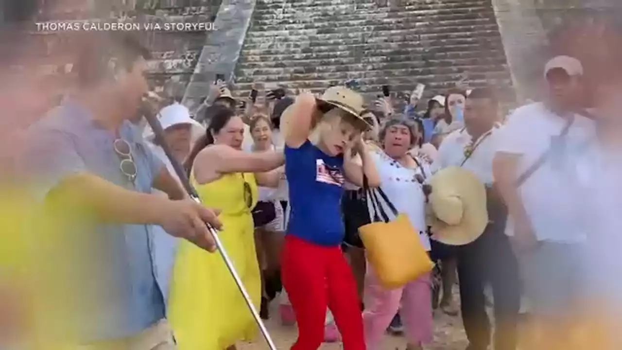 Tourist booed, doused with water after climbing stairs at protected Mayan pyramid in Mexico