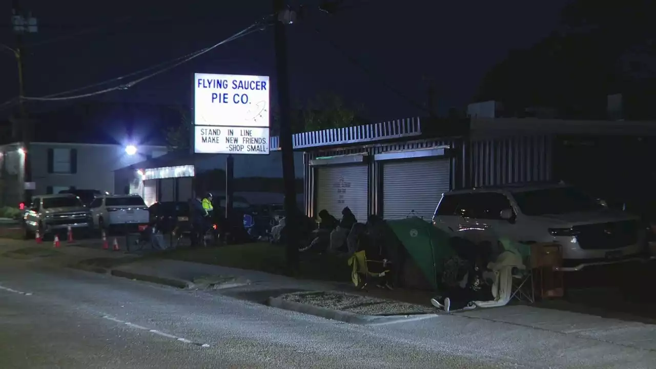 Customers line up overnight at Flying Saucer Pie Co in Houston