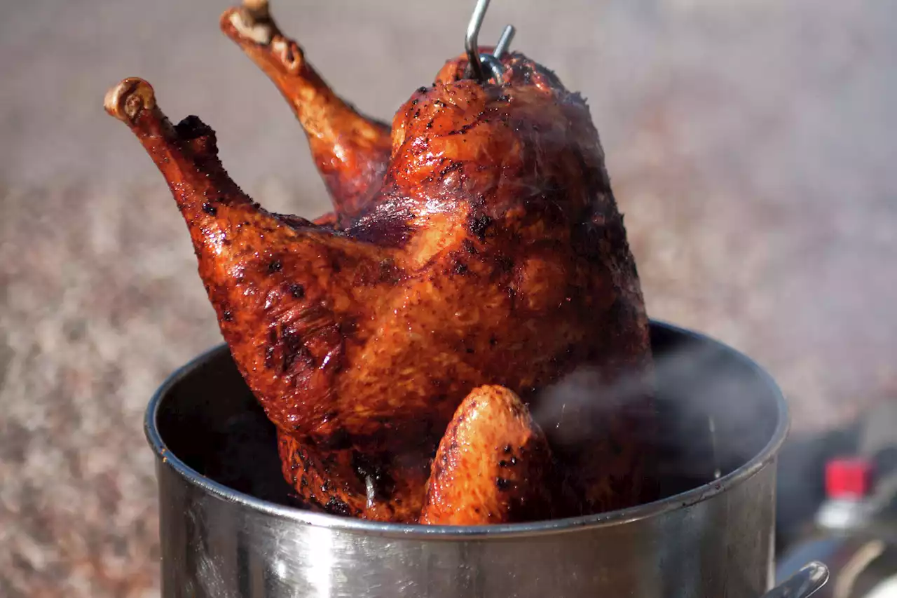 The Houston Fire Department demonstrates the proper way to fry a turkey ahead of the holiday season.