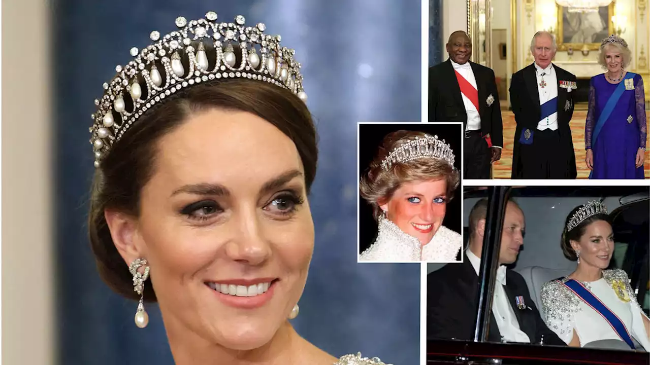 Kate stuns in Princess Diana's tiara as she attends King Charles' first state banquet