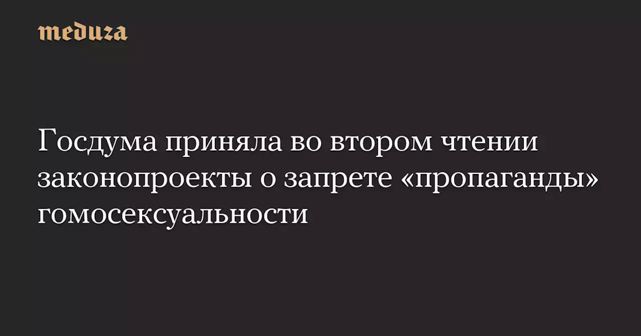 Госдума приняла во втором чтении законопроекты о запрете «пропаганды» гомосексуальности — Meduza