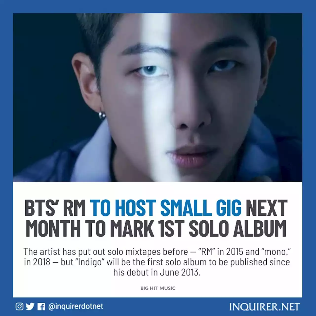 BTS’ RM to host small gig next month to mark 1st solo album