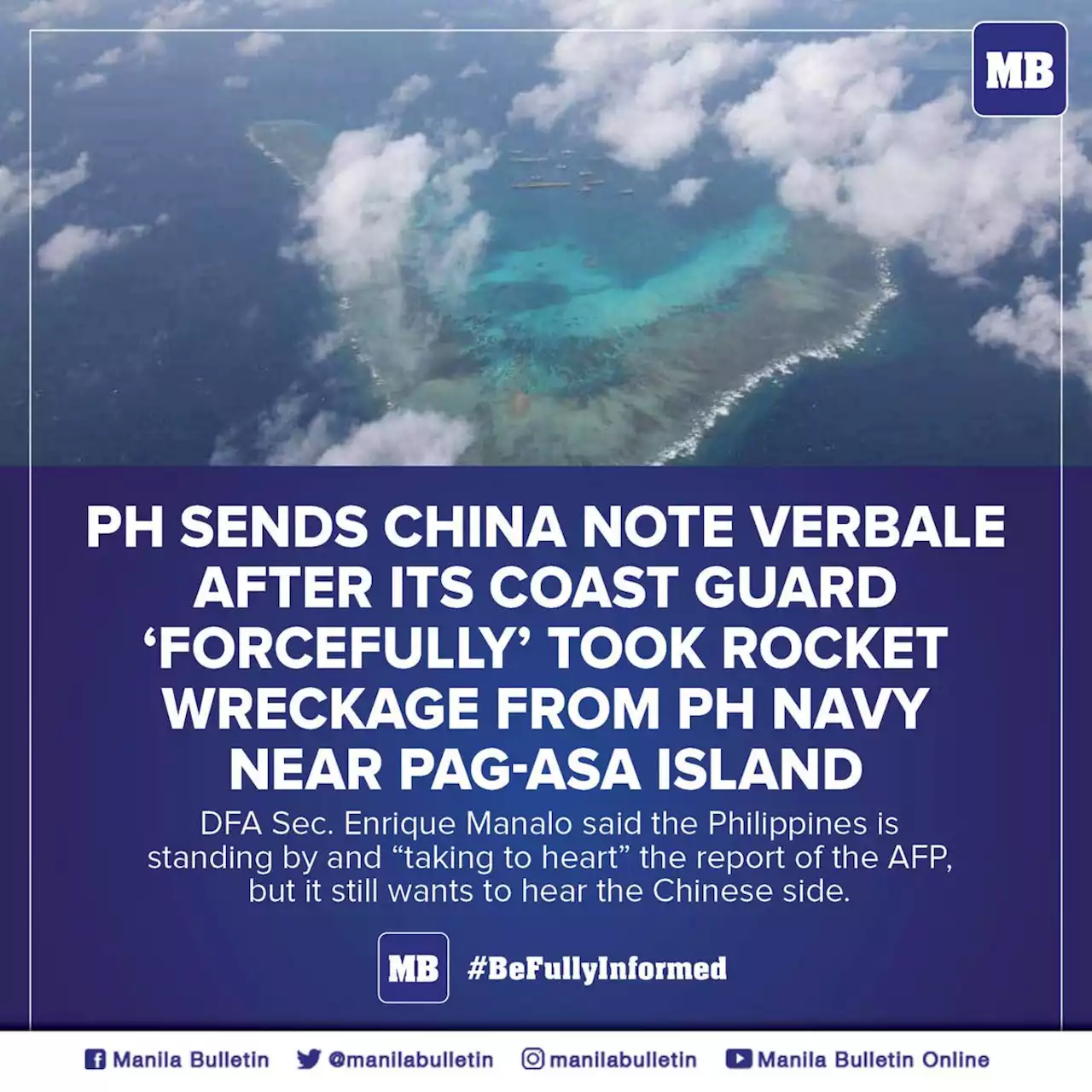 PH sends China note verbale after its coast guard 'forcefully' took rocket wreckage from PH Navy near Pag-asa Island