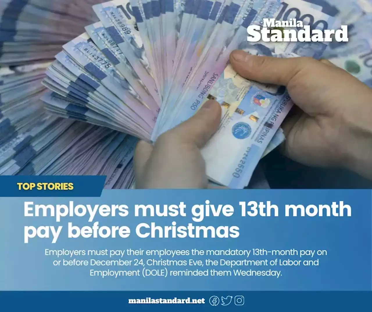 Employers must give 13th month pay before Christmas