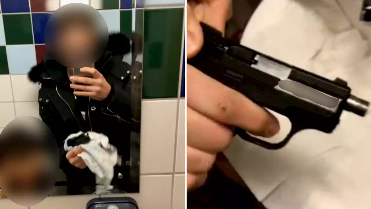 Här filmar tonåringen sig själv med vapen på Bromangymnasiet i Hudiksvall