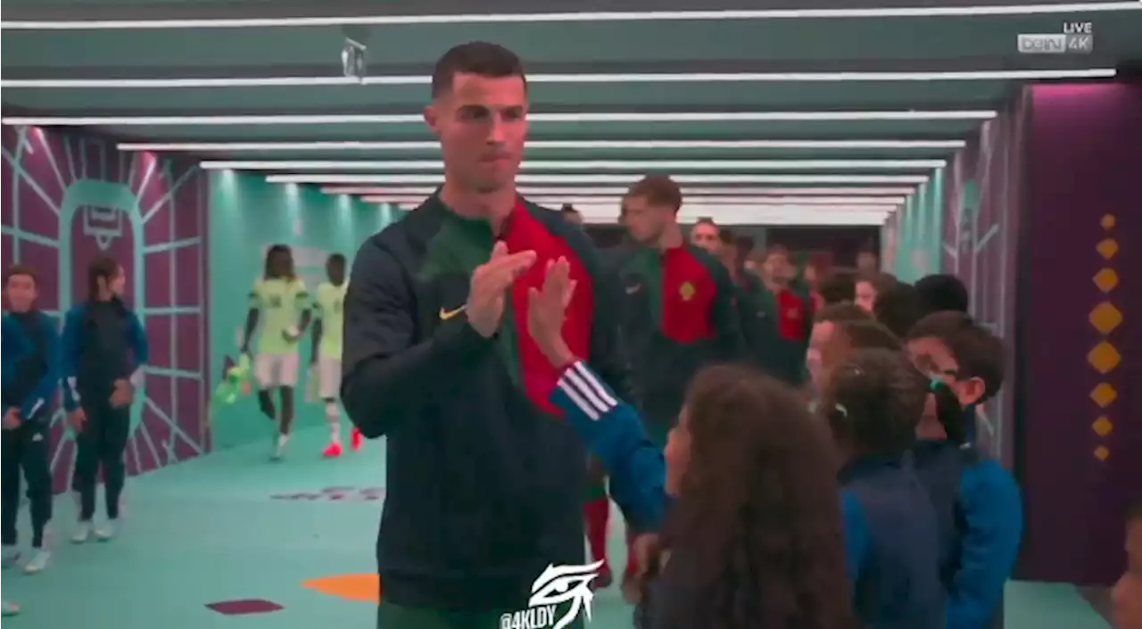 Ronaldo high fives every mascot before Portugal's World Cup clash against Ghana