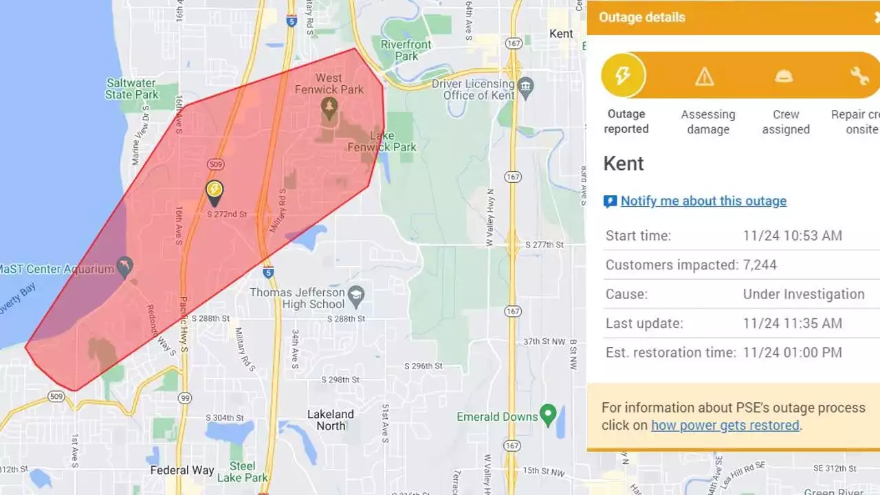 Crews restore power to nearly 7,200 customers in Kent after Thanksgiving outage