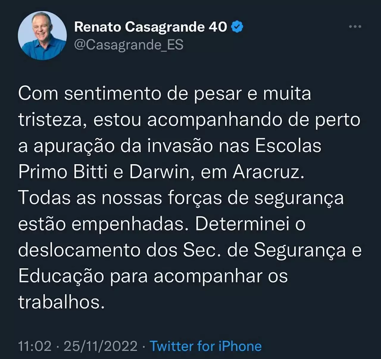 Ataque a escolas em Aracruz: governador do ES diz acompanhar caso 'com pesar e muita tristeza'