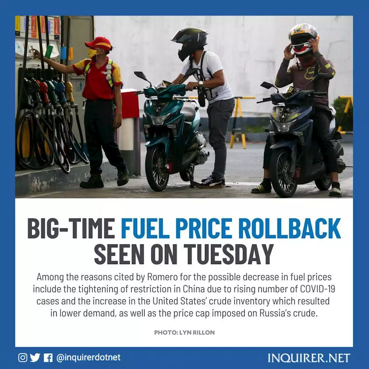 Big-time fuel price rollback seen on Tuesday