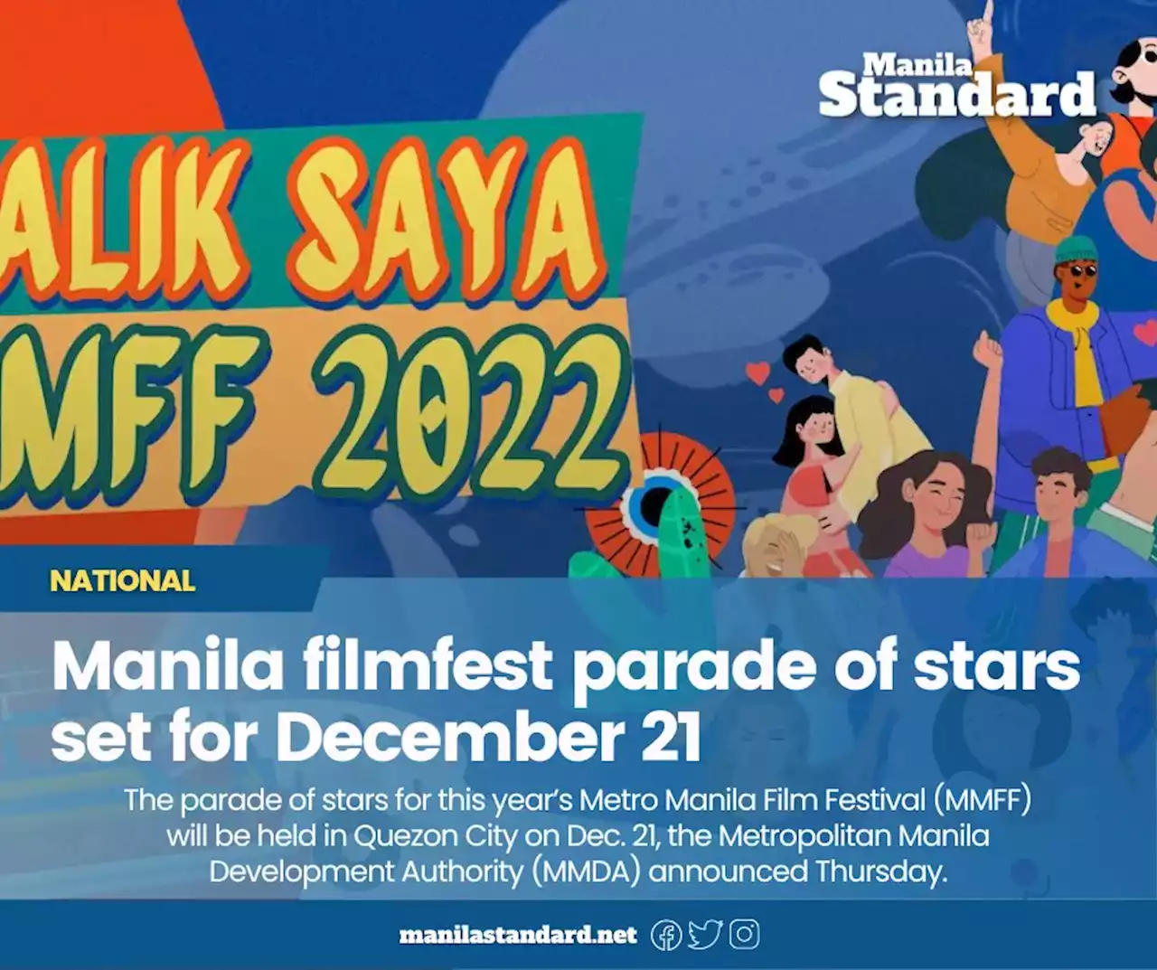 Manila filmfest parade of stars set for December 21