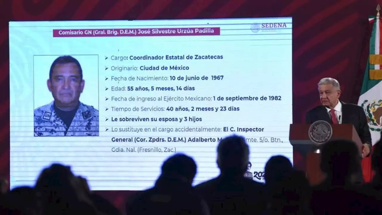 AMLO lamenta asesinato del general Urzúa Padilla, coordinador de la Guardia Nacional en Zacatecas