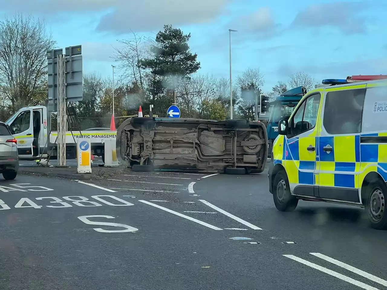 Van topples onto its side at busy Shrewsbury roundabout