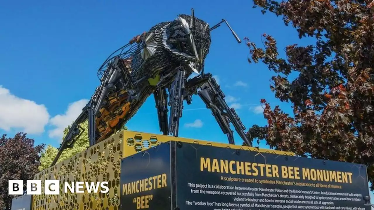 Giant bee sculpture made of seized weapons starts tour of Derbyshire