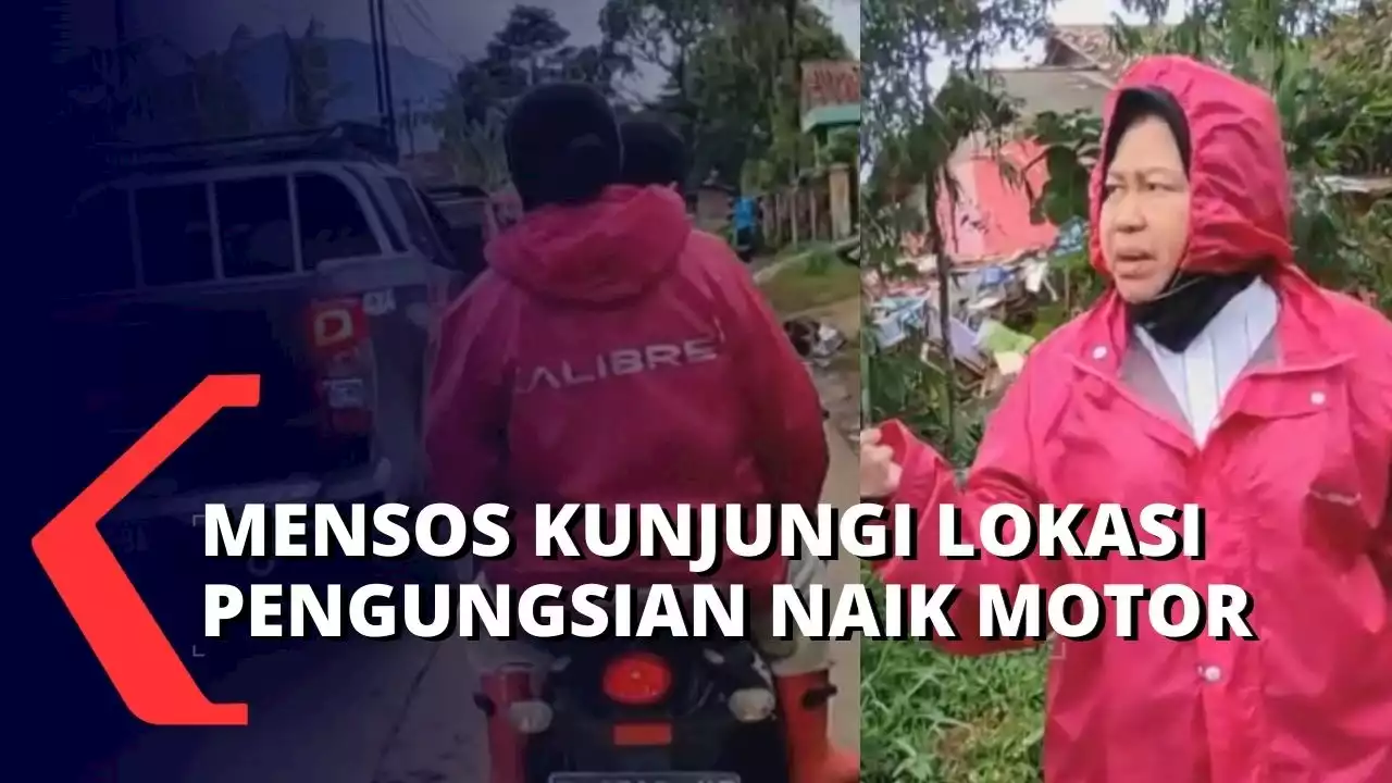 Mensos Risma Naik Motor, Datangi Lokasi Pengunsian Korban Gempa di Tengah Area Makam